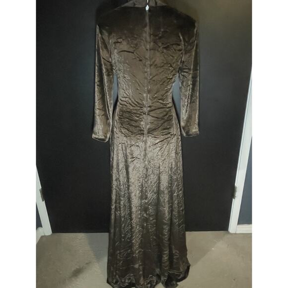 Vintage 70s Brown Crushed Velvet Maxi Hostess Dress V-Neck Empire Waist S/M - Picture 4 of 14